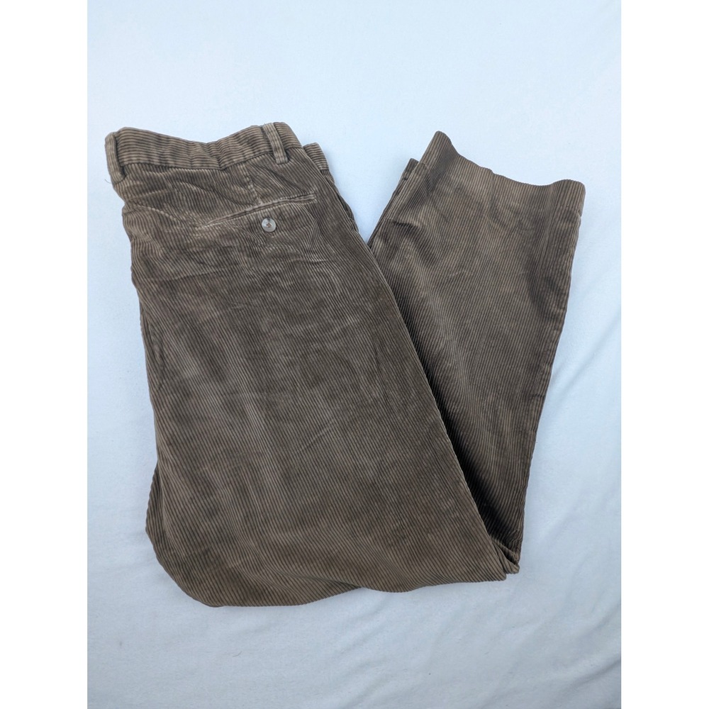 Eddie Bauer Mens Brown Corduroy Pleated Relaxed Fit Pants 36x28 Wide Wale Brown